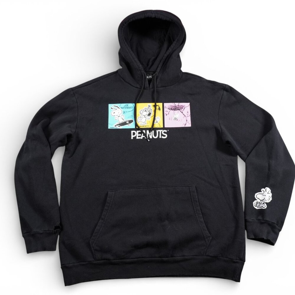 Peanuts Comic Strip Hoodie Snoopy Woodstock Adult XL Black